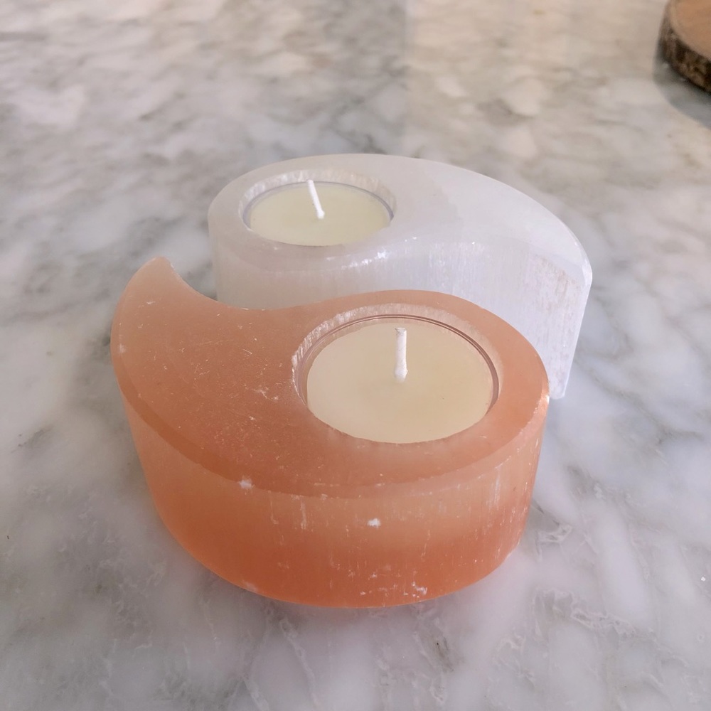 Selenite Votive Yin Yang Candle Holders